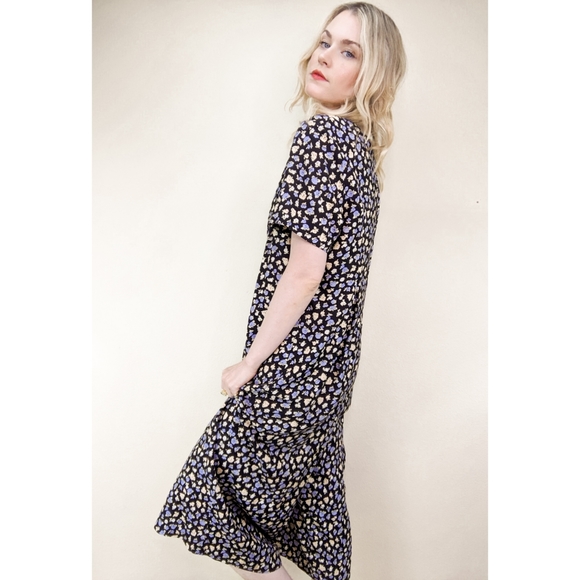 80s Culotte Jumpsuit Short Sleeve Ditzy Floral - Picture 13 of 15